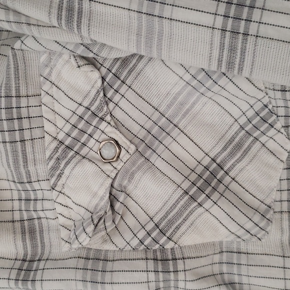 Tailored by Thunderbird long sl. pearl snap buttons white plaid w/ grey & silver - Picture 4 of 7